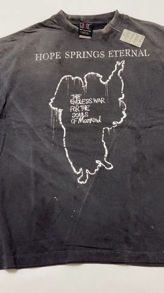 SAINT Mxxxxxx SS TEE/HOPE SPRING/BLK Jesus slogan retro distressed TEE, washed black S-XL, consistent with the original version, cylindrical side seam OE yarn fabric, garment dyeing, heavy wash water fading, bust bandage fading, correct version matching, original matching accessories, original level printing restoration